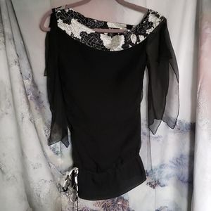 Heart Moon Star black silk blouse